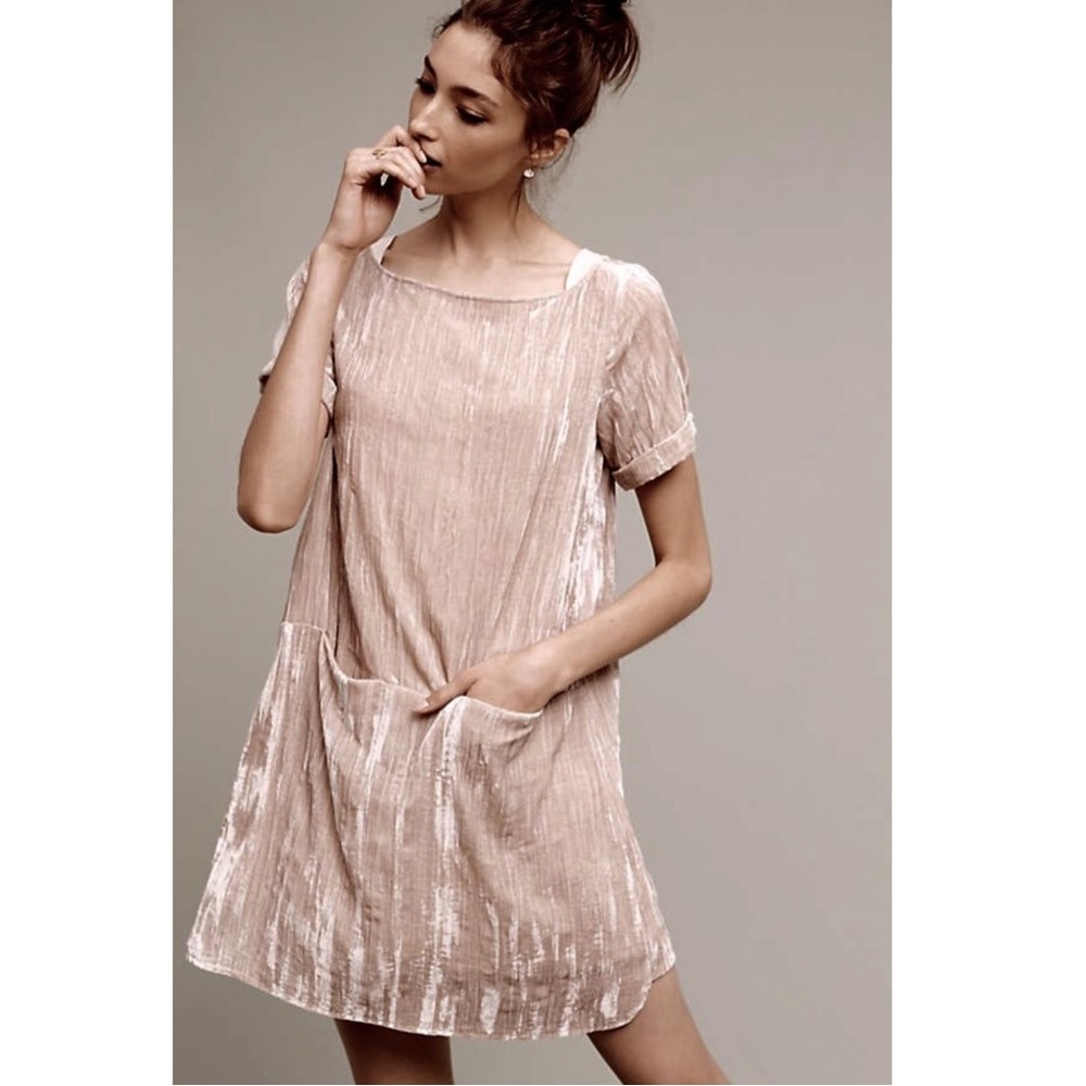 Anthropologie Cream Velvet Mini Dress